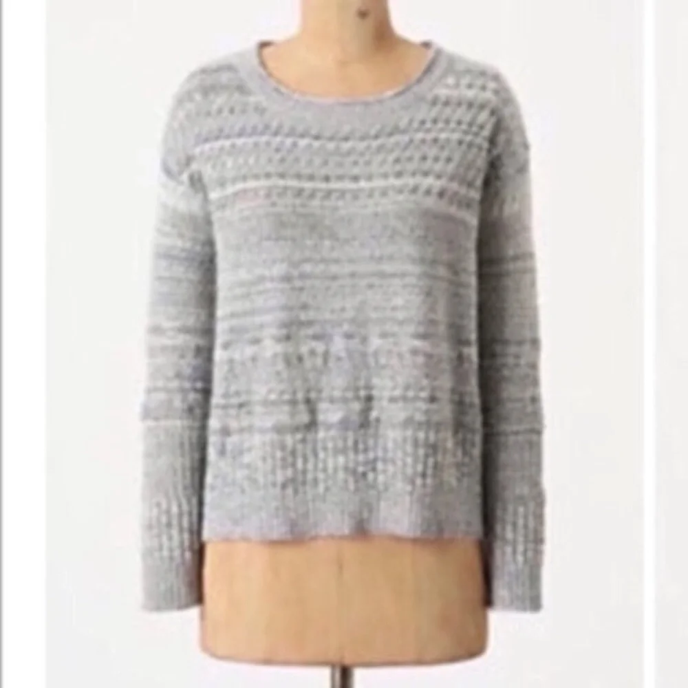 Anthropologie Sparrow Gray Striped Short Cropped Sweater‎ Women’s Sz Medium